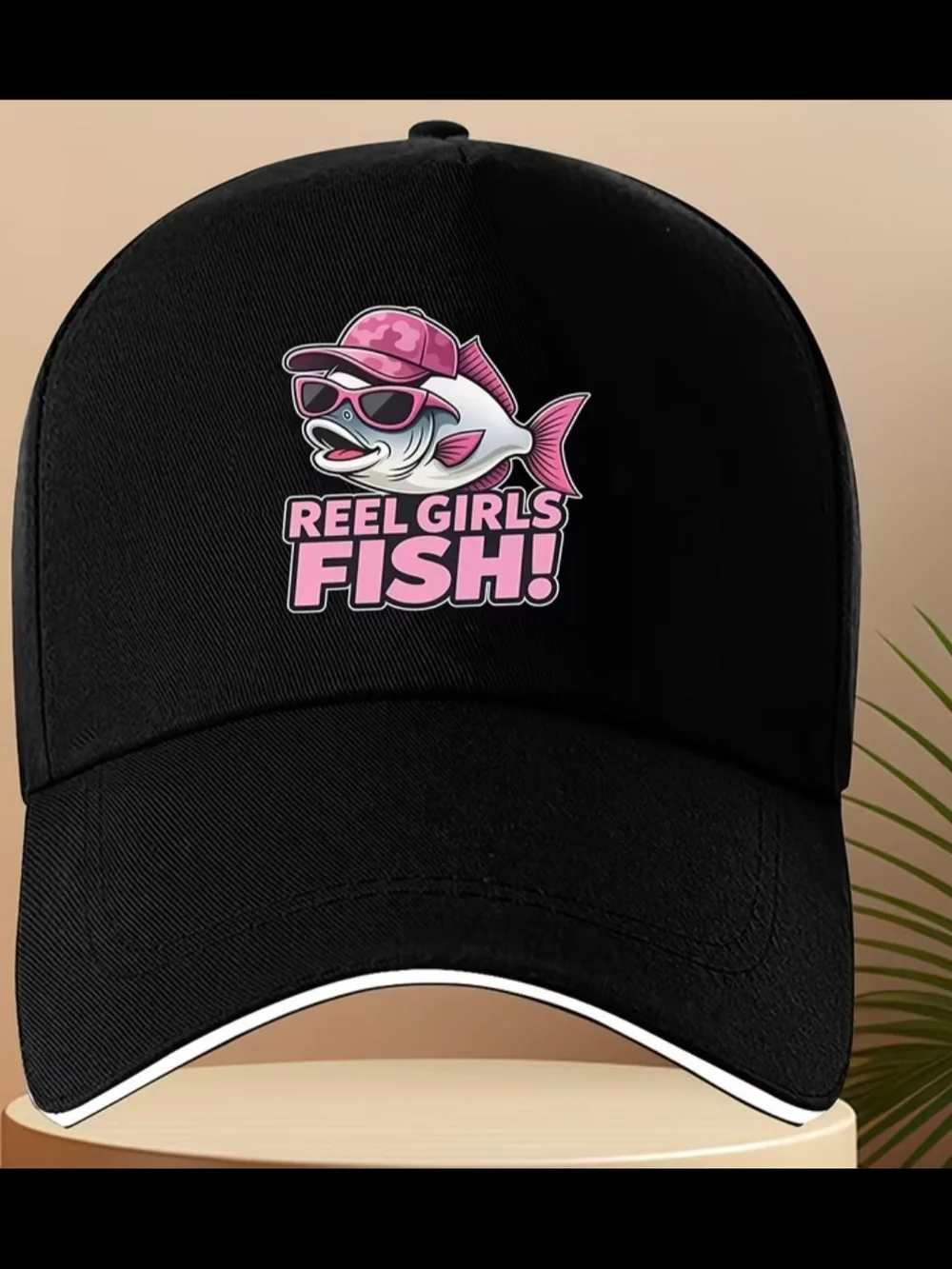 Black Cap with Pink Fish Logo - 'Reel Girls Fish'